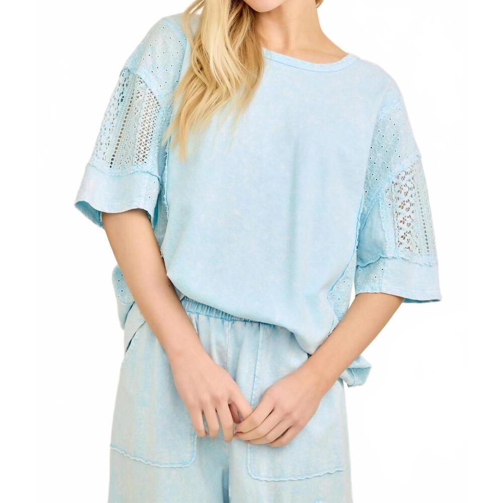 NEW J.HER lace and eyelet blouse in baby blue